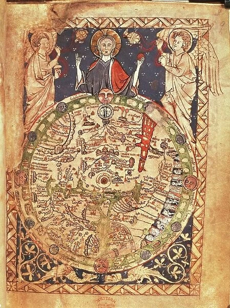 Mappa Mundi, ink and colors on parchment, created in London about 1265