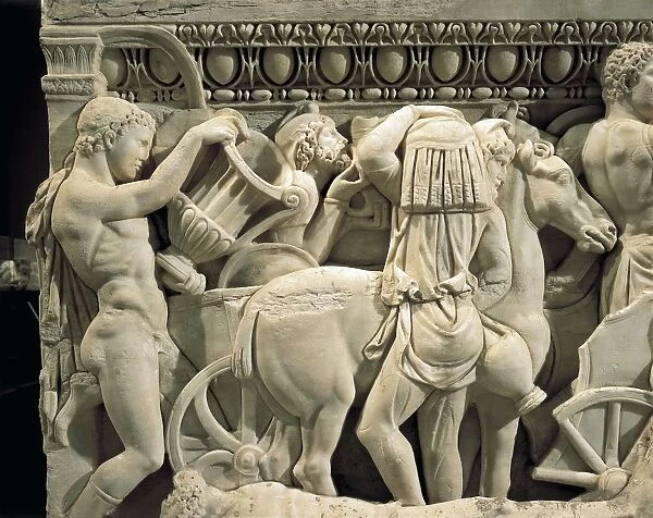 Marble sarcophagus with relief depicting legend of Achilles, from Tyre, Lebanon, detail