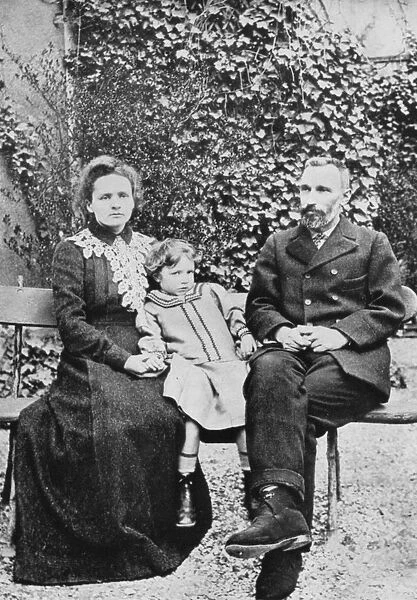Marie (1867-1934) and Pierre (1859-1906) Curie. With their elder daughter Irene in 1904