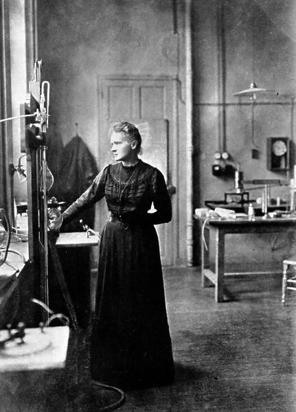 Marie Curie (1867-1934) Polish-born French physicist in her laboratory, 1912, the