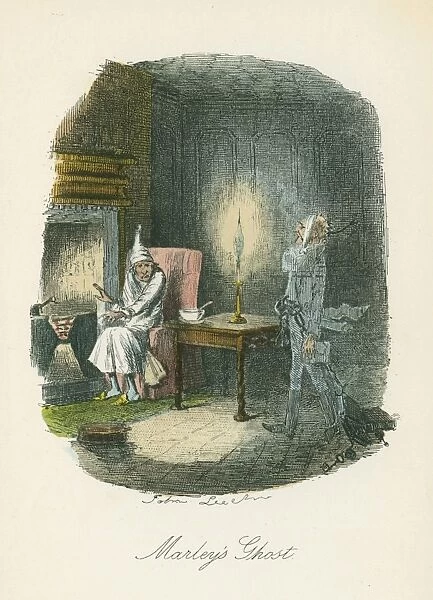 Marleys ghost appearing to Scrooge. Illustration by John Leech (1817-64) for