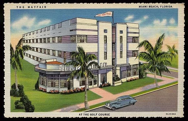 The Mayfair Hotel. ca. 1936, Miami Beach, Florida, USA, THE MAYFAIR, MIAMI BEACH, FLORIDA. AT THE GOLF COURSE. THE MAYFAIR, Park Avenue at 20th St. MIAMI BEACH. New-Modern-Elevator Service-All outside rooms, each with private bath-Close to the Ocean