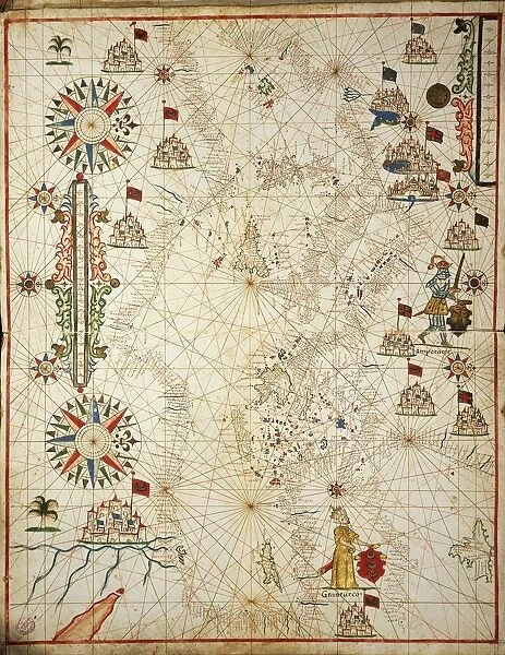 Mediterranean Sea, from portolan atlas of six charts, by Placido Caloiro and Francesco Oliva, Parchment. 1646
