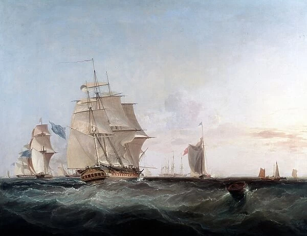 Merchantmen and other shipping in the English Channel Oil on canvas by the British