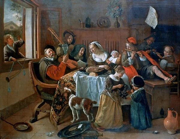 The Merry Family : Dutch interior showing a family making music round a table