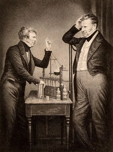 Michael Faraday (1791-1867) English chemist and physicist, left, and John Frederic Daniell