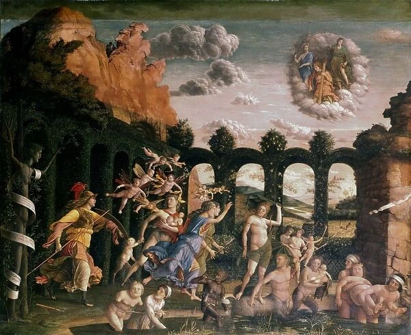 Minerva chasing the vices from the garden of virtue (detail). Minerva, Roman goddess of wisdom