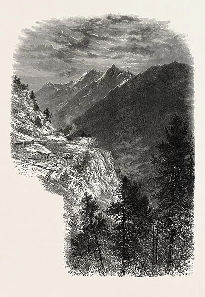 The Mischabelhorner, from the Zmutt Valley, Switzerland, 19th century engraving