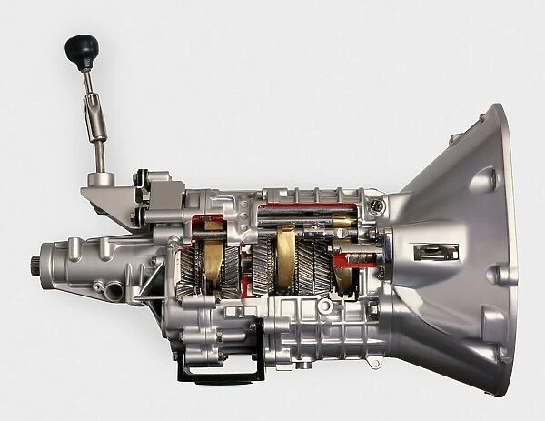 Modern car 5-speed manual gearbox, cross section
