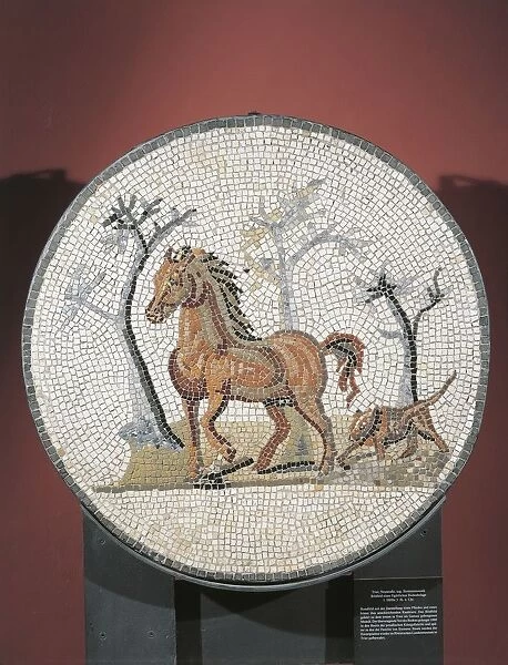 Mosaic medallion depicting horse and dog, from Roman Trier, Augusta Treverorum