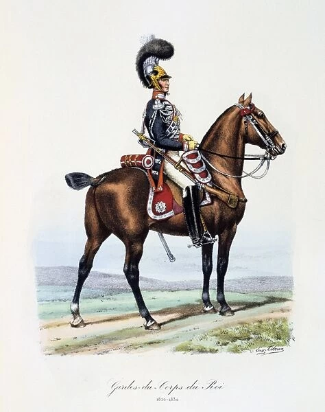 Mounted member of the Kings guard, 1820-1830. From Histoire de la maison militaire
