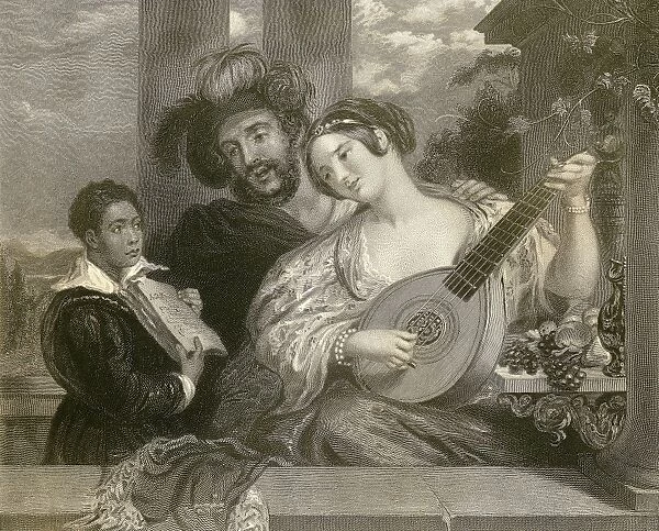Music duet, engraving by R. Bell