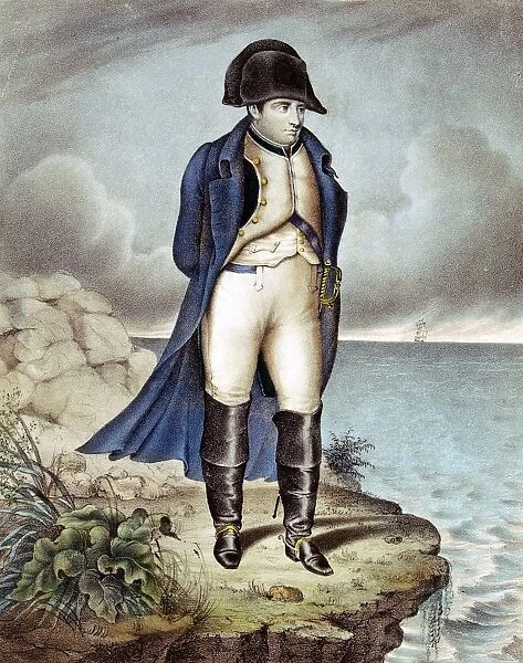 Napoleon I (Napoleon Bonaparte) 1769-1821. Napoleon in exile. Contemporary aquatint