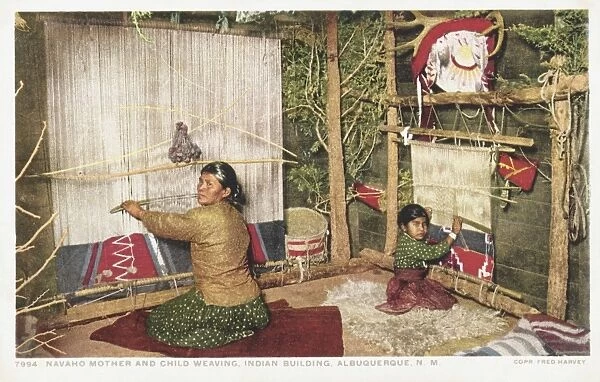 Navaho Mother and Child Weaving Postcard. ca. 1905-1939, Navaho Mother and Child Weaving Postcard