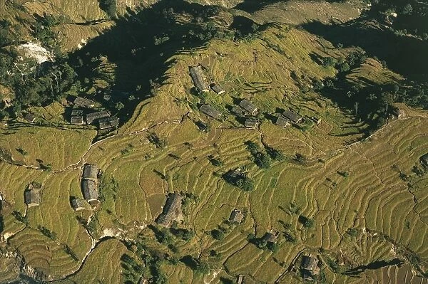 Nepal, Aerial view of terraced fields
