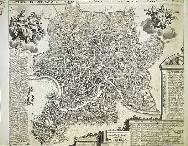 New and Accurate Map of Ancient and Modern Rome by Jean van Ram, copperplate, printed in Amsterdam circa 1691-1693