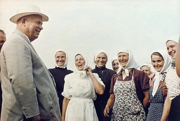 Nikita khrushchev meeting women farmers during his nation wide trip through the ussr, early 1960s