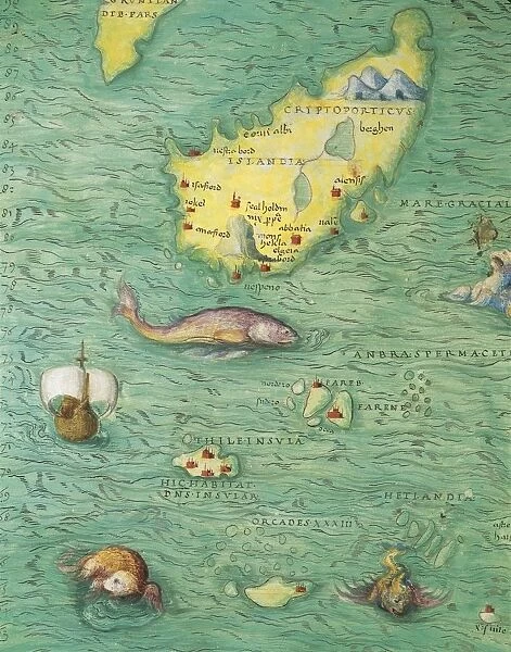 Northern Europe: Iceland, from Atlas of the World in thirty-three Maps, by Battista Agnese, 1553