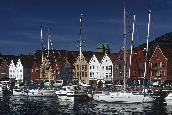 Norway, Bergen, Bryggen, old wharf, Tyskebryggen, German wharf, Hanseatic commercial buildings