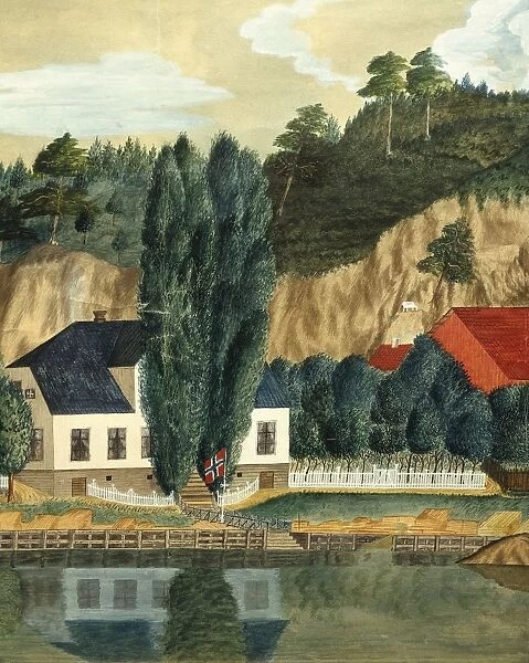 Norway, Bergen, watercolour painting of foreshortened view of Christiania