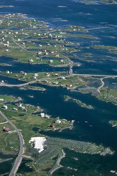 Norway, County Nordland, Lofoten, Aerial view of Rost island