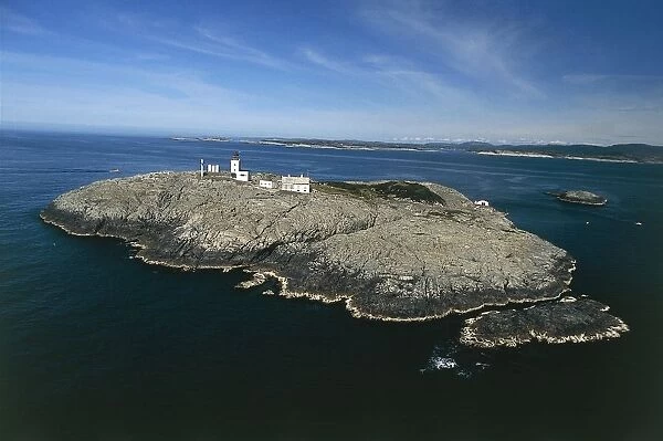 Norway, Hordaland, Island of Marstein and lighthouse built in 1887, aerial view