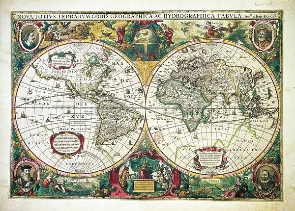 Nova totius Terrarum Orbis Geographica ac hydrographica tabula, by Henricus Hondius, Amsterdam, illustrated copperplate, 1630