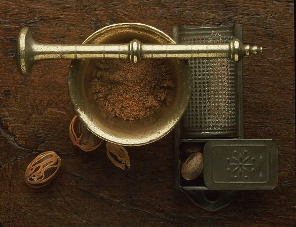 Nutmeg Grater and Brass Pestle and Mortar