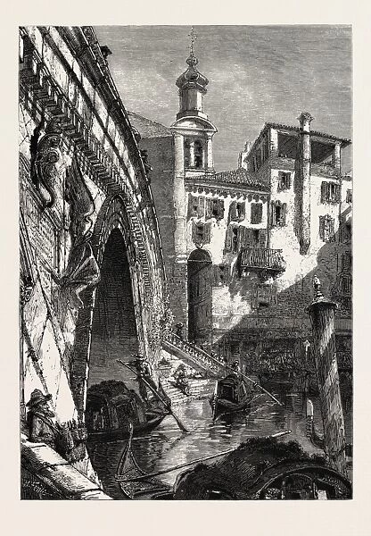 OFF THE RIALTO, VENICE, ITALY, 19th century engraving