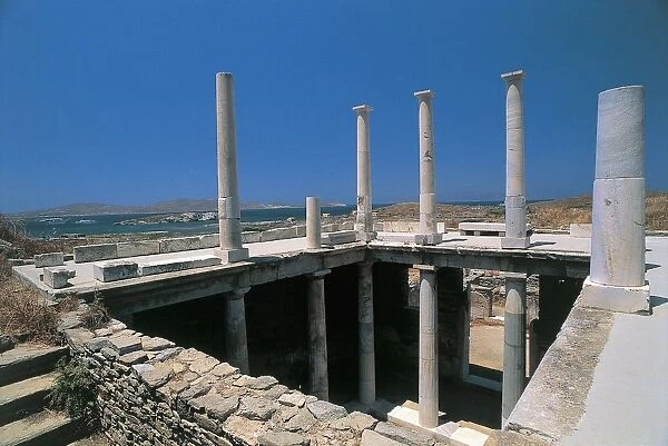 Old ruins of a building, House Of Hermes, Delos, Cyclades Islands, Southern Aegean, Greece