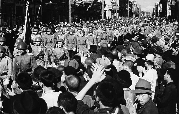 Operation august storm (battle of manchuria), population of harbin, manchuria greet victorious red army soldiers after the japanese surrendered the city on august 20th, 1945, world war 2