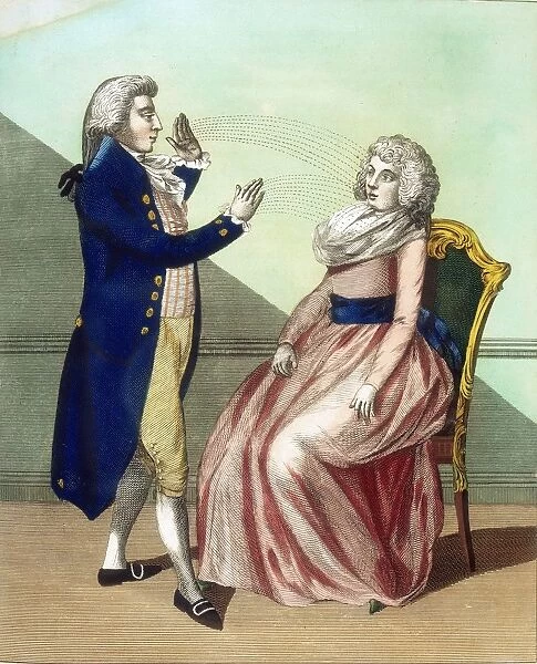 Operator mesmerising a patient. Engraving published London c1795