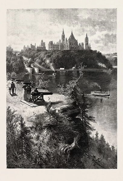 Ottawa, Parliament Buildings, from Majors Hill, Canada, Nineteenth Century Engraving