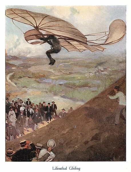 Otto Lilienthal (1848-96) German aeronaut, taking to the air in one of his gliders