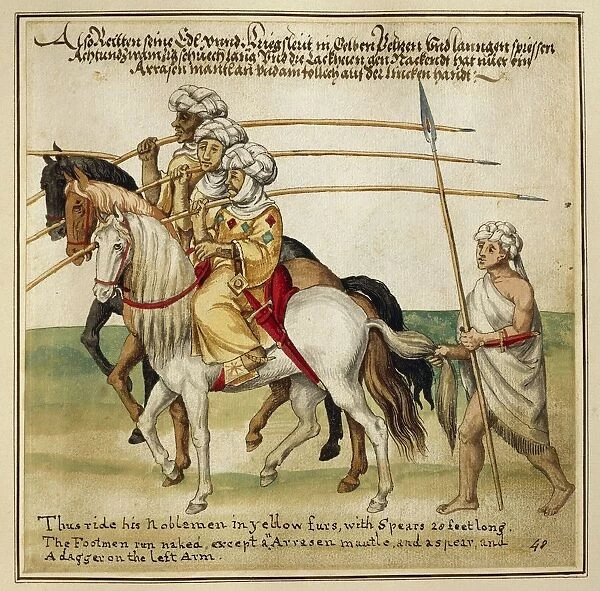 Ottoman soldiers on horseback and on foot, Watercolor painting, 17th Century