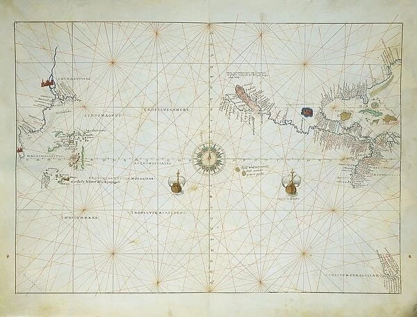 Pacific Ocean, from Atlas of the World in thirty-three Maps, by Battista Agnese, 1553