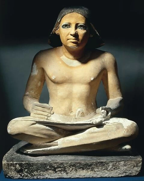 Painted limestone statue depicting a scribe from Saqqara, Old Kingdom, Dynasty V