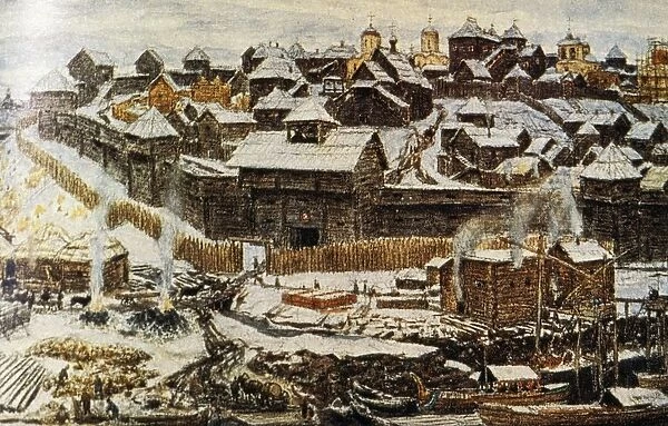 Painting of 14th century moscow during the reign of ivan kalita (ivan the first) by apolinary vasnetsov (1856 - 1933)