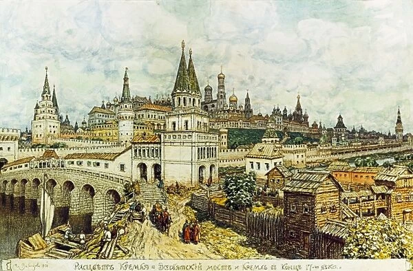 A painting of the all-saints bridge and moscow kremlin in the late 17th century by apollinari vasnetsov