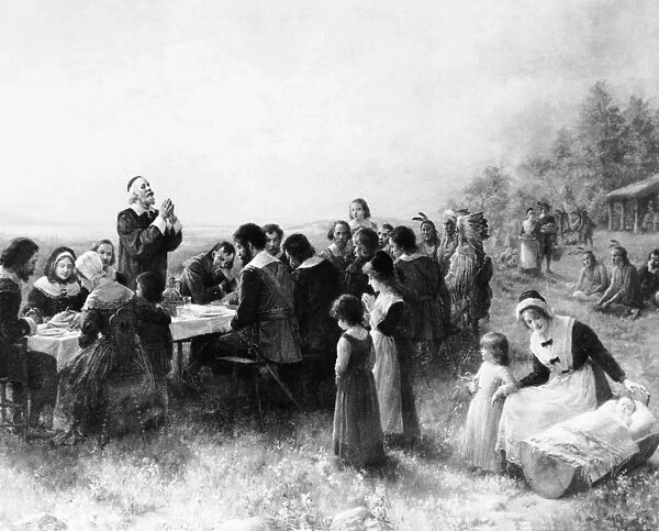 Painting of Thanksgiving at Plymouth, Massachusetts