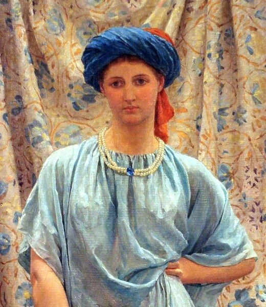 Painting of young woman in blue