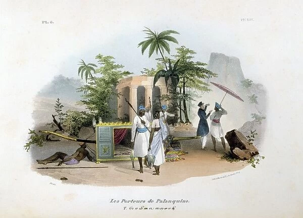 The Palanquin Porters. Hand-coloured lithograph from L Inde francaise, Paris, 1828