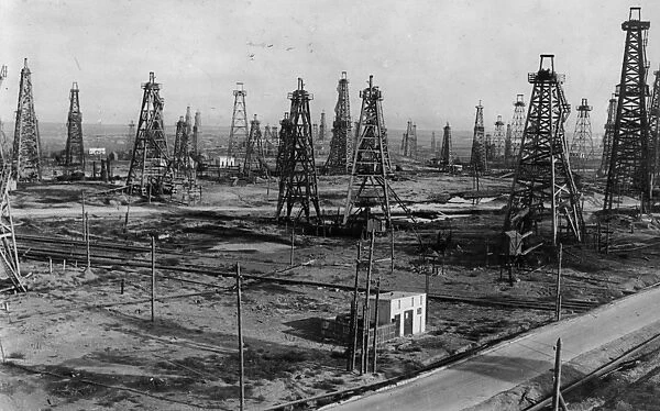 Panorama (2 of 3) of the l, kaganovich oil fields in baku, azerbaijan ssr, 1930s