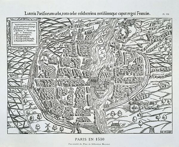 Paris city plan, by Sebastian Munster, 1530