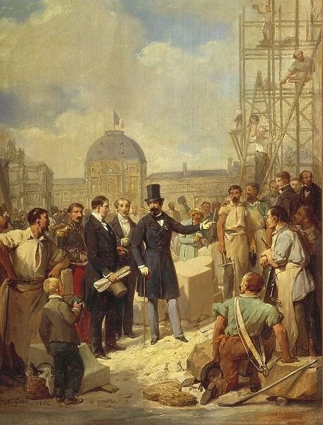 Paris, Emperor Napoleon III visiting Louvre construction site, by Nicolas Gosse, 1854, Oil on canvas