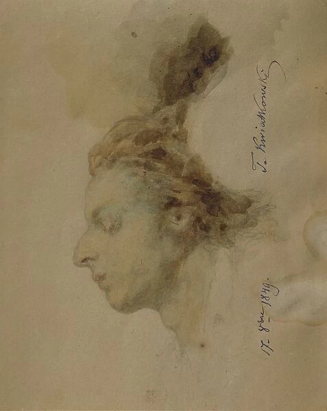 Paris, France, Portrait of Frederic Francois Chopin (1810 - 1849), Polish composer and pianis at death bed, October 17th, 1849, drawing