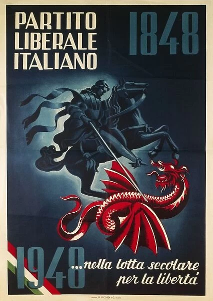 Partito Liberale Italiano, poster for centenary of foundation of Italian Liberal Party, 1848-1948