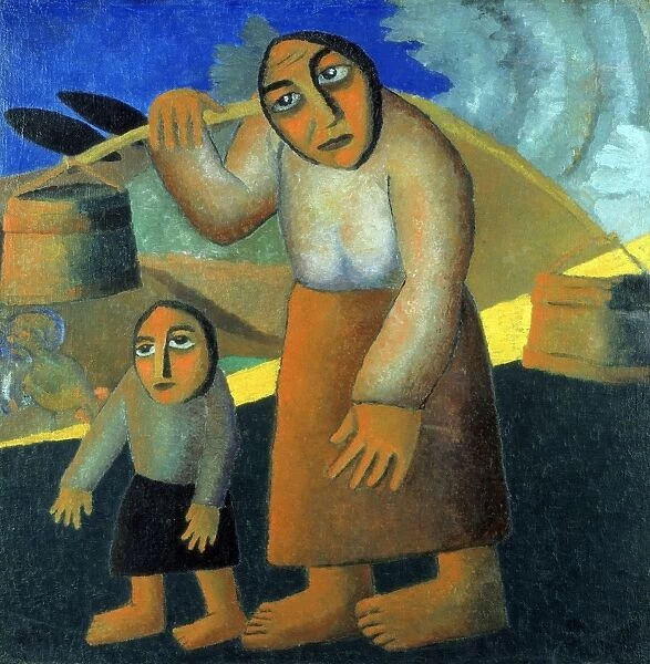 Peasant Woman with Buckets and Child, 1912. Oil on canvas. Kazimir Malevich
