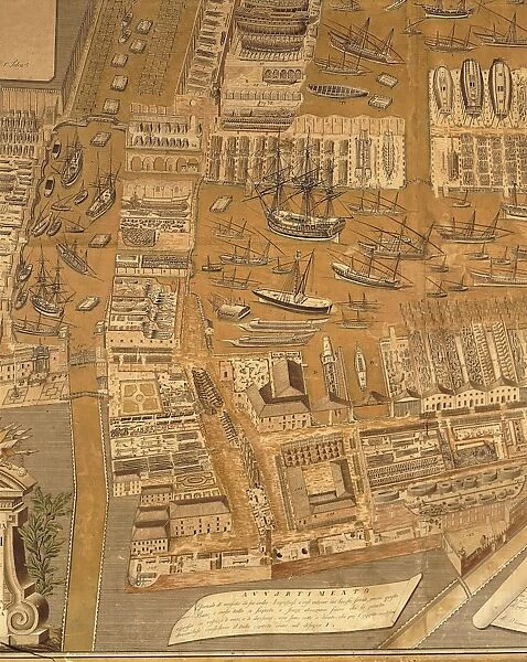 Detail from Perspective map of Venice dockyard by Gian Maria Maffioletti, engraving, 1798