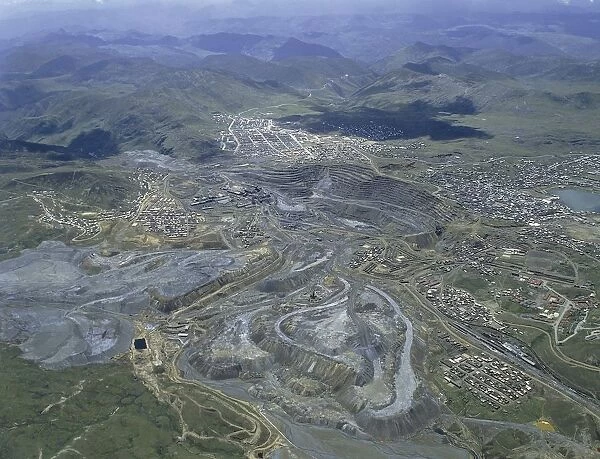 Peru, Pasco Region, Aerial view of zinc and lead mines at Cerro de Pasco